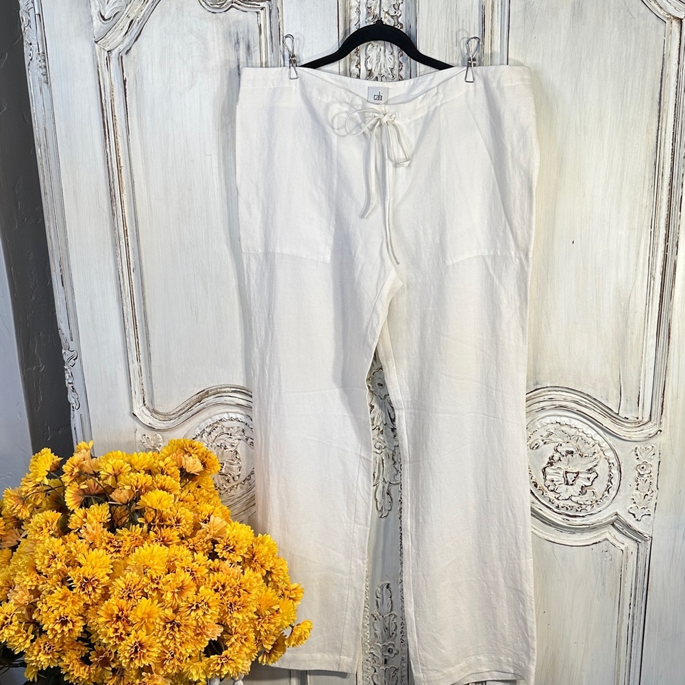 CAbi White Linen Drawstring Trousers